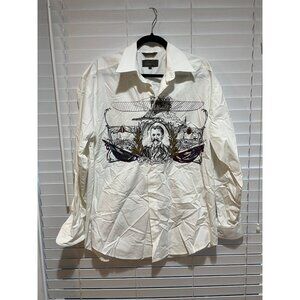 Vintage Bugatchi Embroidered Button Up Dress Shirt -‎ Size M